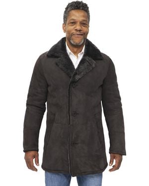 Infinity Leather Sheepskin Classic Car Coat-Avondale - Black