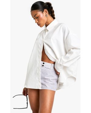 Boohoo Tailored Pinstripe Micro Shorts - White