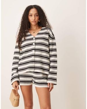 ASOS Long Sleeve Textured Stripe Cardigan Co-Ord - White