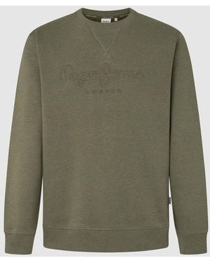 Pepe Jeans New Nouvel Centre Logo Crew Neck Sweatshirt Cotton - Green