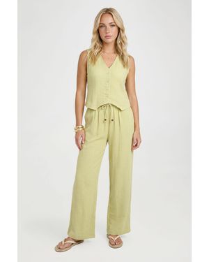 Boohoo Cheesecloth Waistcoat & Beaded Wide Leg Trouser Co-Ord - Yellow