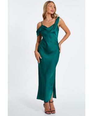 Quiz Bottle Satin Drop Shoulder Maxi Dress - Green