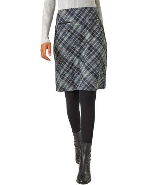 Roman Elastic Waist Check Print Pocket Pencil Skirt - Black