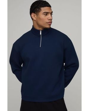 BoohooMAN Basic Oversized Boxy Quarter Zip Funnel Neck Sweatshirt - Blue