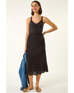 Roman Crochet Strappy Midi Dress - Black