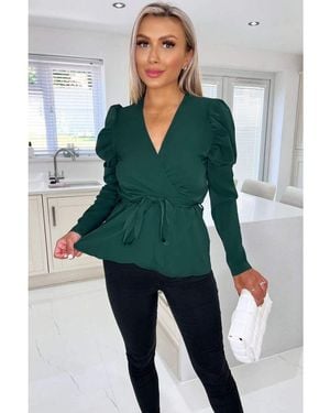 AX Paris Belted Wrap Long Sleeve Top - Green