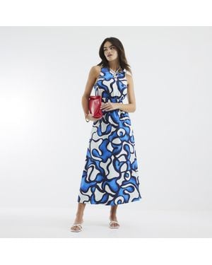 River Island Midi Dress Sleeveless Cut Out Poplin - Blue