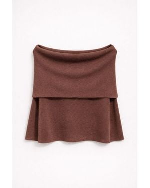 MixRay Oversized Ribbed Knitwear Blouse With Madonna Collar - Brown
