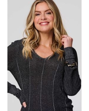 Izabel London Metallic Stripe Detail Fitted Top - Black