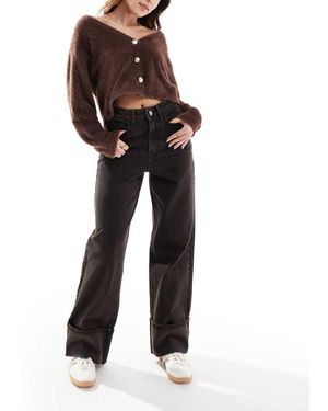 Threadbare Wide Leg Turn Up Jeans - Black