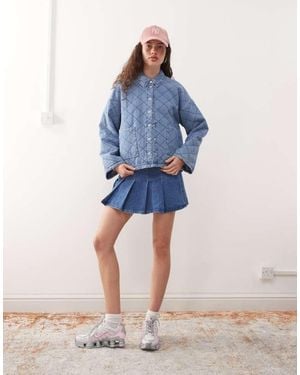Noisy May Quilted Diamond Denim Jacket - Blue