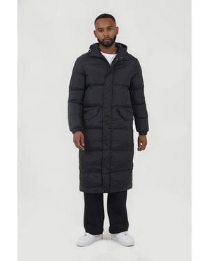 Brave Soul Long Length Hooded Padded Puffer Coat - Blue