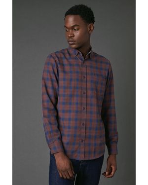 MAINE Brushed Check Long Sleeve Shirt Cotton - Grey