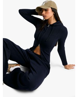 Boohoo Rib Seam Detail Hoodie And Straight Leg Jogger Tracksuit - Blue