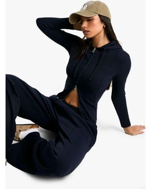 Boohoo Rib Seam Detail Hoodie And Straight Leg Jogger Tracksuit - Blue