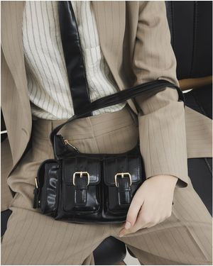 River Island Buckle Pocket Utility Shoulder Bag - Grey
