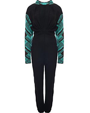 Prada Sable W Jacq Knit L/S And Collar Long Jumpsuit - Black