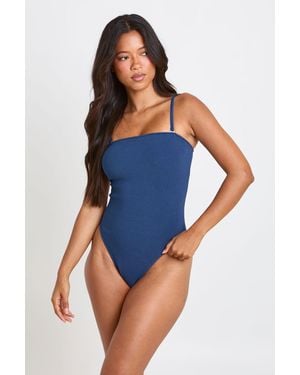 Boohoo Textured Bandeau Swimsuit - Blue