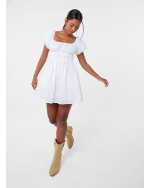 Pink Vanilla Puff Sleeve Mini Dress With Shorts - White