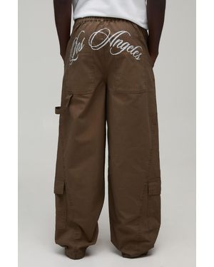 BoohooMAN Baggy Fit La Gusset Cargo Trousers - Brown
