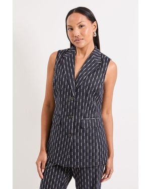 PRINCIPLES Check Detail Collared Button Front Waistcoat - Blue