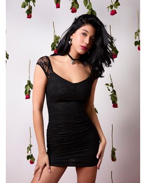 Pink Vanilla Lace Sweetheart Mini Dress - Black