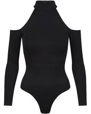 Ruey Ladies Essentials Cold Shoulder Bodysuit Sculpting Recycled Stretch Fit - Black
