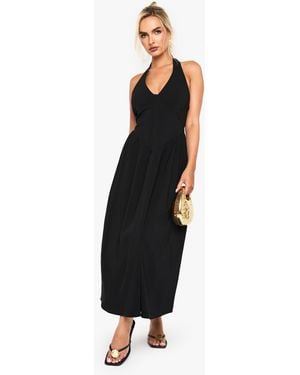 Boohoo Bengaline Plunge Midaxi Dress - Black