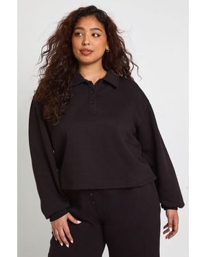 Boohoo Plus Button Down Collared Sweatshirt - Black
