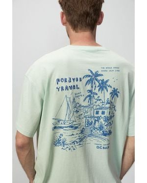 Grimelange Oversized Printed Crew Neck T-Shirt - Blue