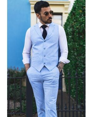 TruClothing Zomer 2-delig Pak Linnen Formeel Lichtblauwe Gilet Broek