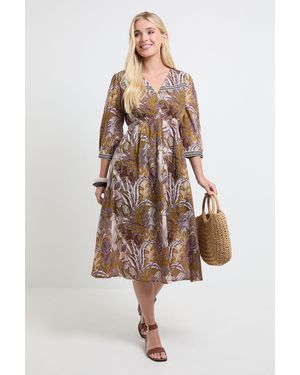 Wallis Petite Summer Cotton Tropical Midi Dress - Brown