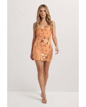 MissPap Embellished Cowl Neck Mini Dress - Orange