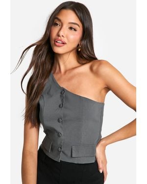 Boohoo Bengaline One Shoulder Waistcoat - Grey