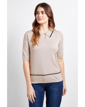 Wallis Collared Tipped Knitted T Shirt - Blue