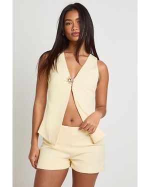 Boohoo Trim Detail Longline Waistcoat - Natural