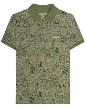 Lambretta Ss25 Paisley Branded Polo Shirt Cotton - Green