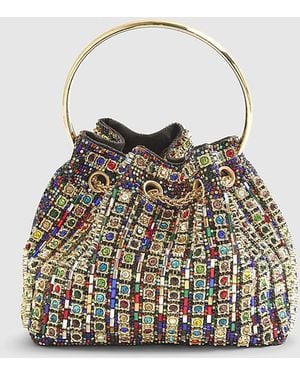 River Island Clutch Bag Gem Embellished Bucket Glass - White