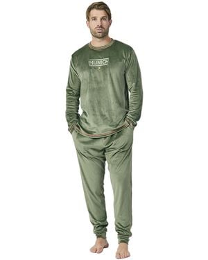 Munich Long-Sleeved Round-Neck Velvet Pyjamas Mu3 - Green