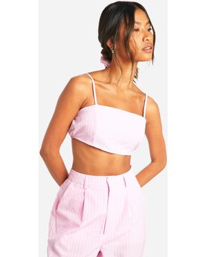 Boohoo Stripe Bralet And Matching Hair Scrunchie Set - White