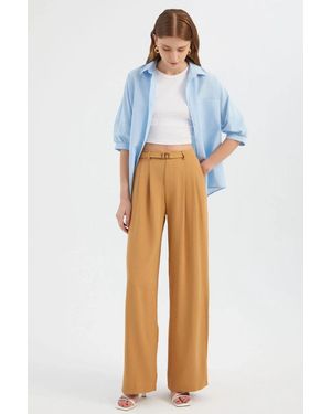 Hiccup High Waist Pleated Wide Leg Trousers - Blue