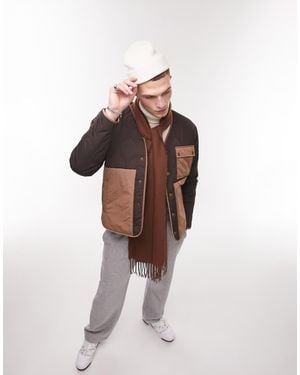 TOPMAN Liner Jacket With Mixed Fabric - Brown