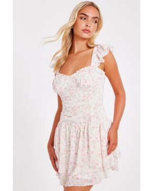 Quiz Chiffon Ditsy Floral Dress - White