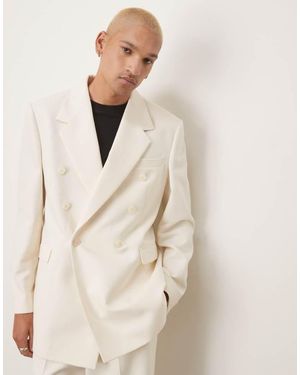 ASOS Double Breasted Relaxed Longline Suit Jacket - Natural
