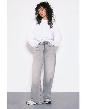 Boohoo Basics High Waist Wide Leg Jean - White