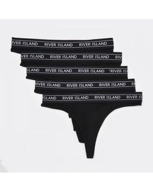 River Island Thongs Black Ri Branded Multipack Cotton