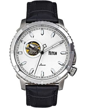 Reign Bauer Automatic Semi-Skeletonleather-Band Watch - Black