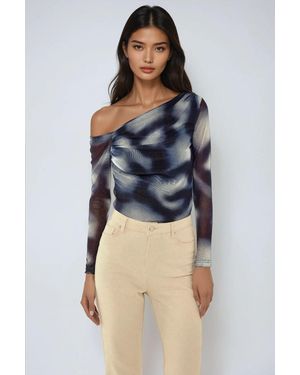 Hiccup Asymmetrical Collar Tulle Blouse - Blue