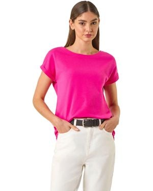 Roman Plain Stretch Cotton Jersey T-Shirt - Pink