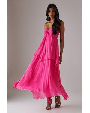 Warehouse Chiffon Asymmetric Double Layer Bandeau Maxi Dress - Pink